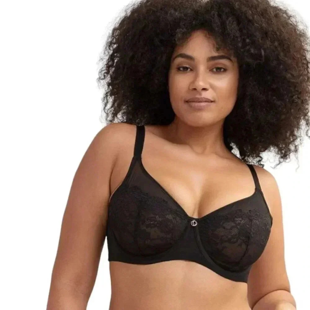 Ashley Graham Lace Mesh Bra Underwire Size 44C